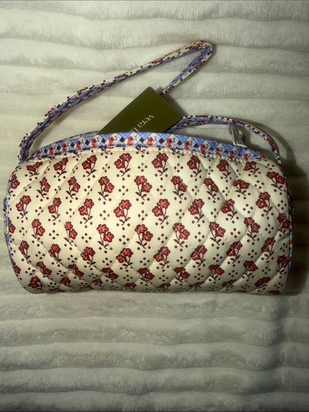 Vera Bradley Cream Quilted Cosmetic Wristlet with Red Floral Print